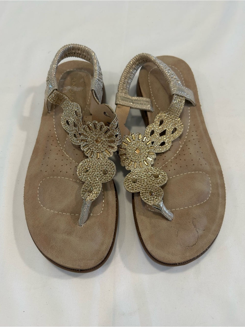 Gold Embellished Women's Thong Sandals with Elastic Back